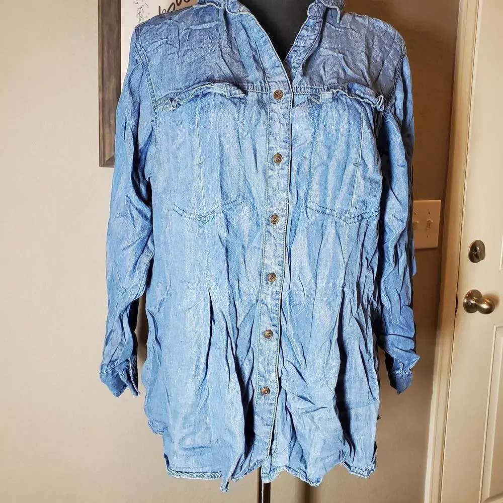 Hester & Orchard Women’s Medium Blue Tencel Buttondown Blouse - Picture 9 of 13